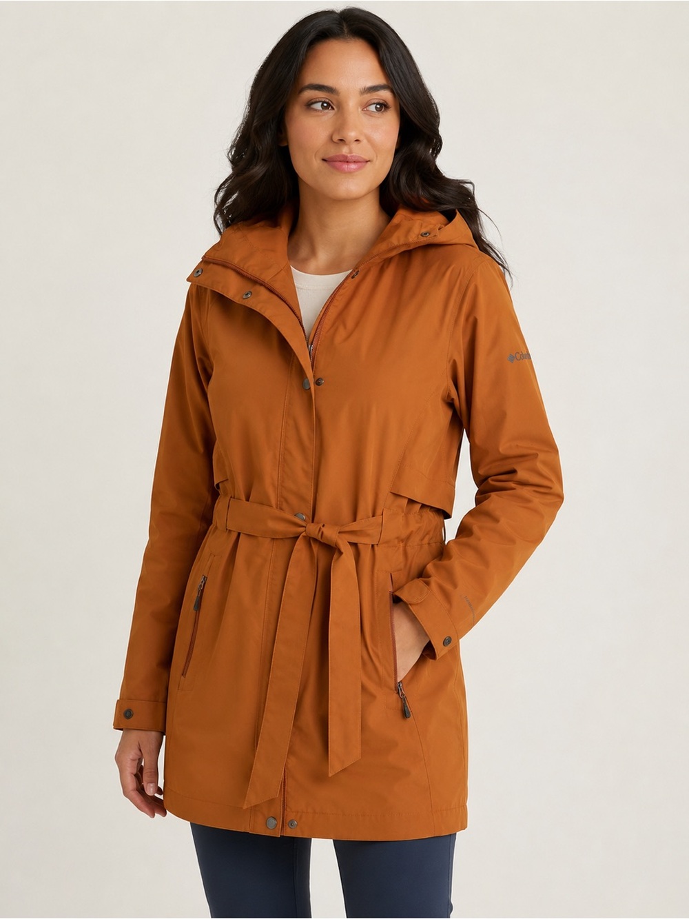 Columbia Women's Burnt Orange Hooded Trench Coat Water- Resistant